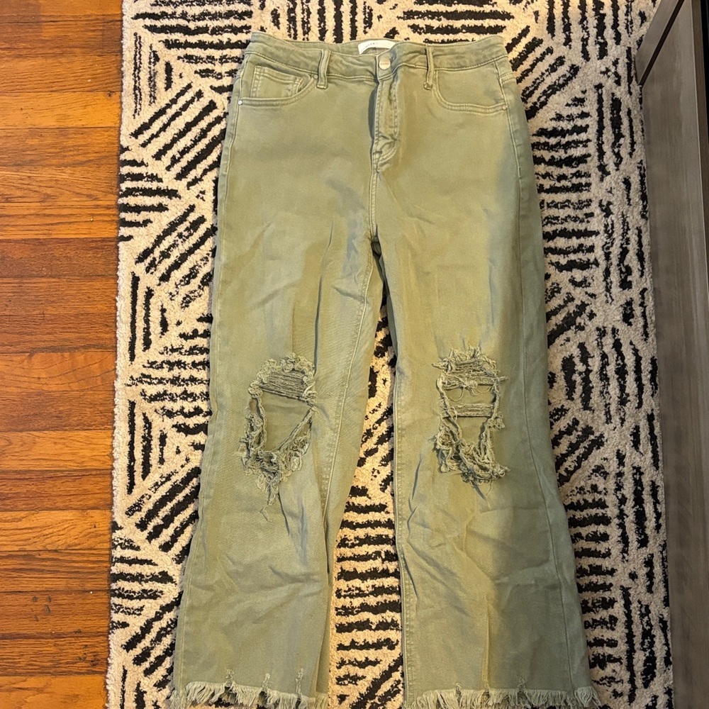 Trendy Olive Distressed Ankle Jeans